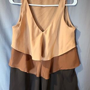 New York & Company V-Neck Sleeveless Top - Cream, Brown, Dark Brown